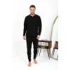 Moda Erkek Polo Yaka Uzun Kol Penye Pijama Takımı Siyah