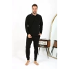 Moda Erkek Polo Yaka Uzun Kol Penye Pijama Takımı Siyah