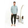 Moda Erkek Polo Yaka Uzun Kol Penye Pijama Takımı Su Yeşili