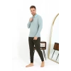 Moda Erkek Polo Yaka Uzun Kol Penye Pijama Takımı Su Yeşili