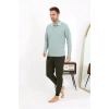 Moda Erkek Polo Yaka Uzun Kol Penye Pijama Takımı Su Yeşili