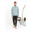 Moda Erkek Polo Yaka Uzun Kol Penye Pijama Takımı Su Yeşili