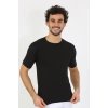 Moda Erkek Sıfır Yaka Likralı Siyah T-Shirt