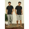 Moda Erkek Siyah V Yaka 3lü Pijama Takım