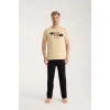 Moda Erkek Ten Rengi Kısa Kol Pijama Takımı
