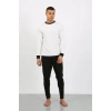 Moda Erkek Uzun Kol Manşetli Paça Penye Pijama Takımı Beyaz