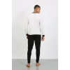 Moda Erkek Uzun Kol Manşetli Paça Penye Pijama Takımı Beyaz