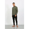 Moda Erkek Uzun Kol Manşetli Paça Penye Pijama Takımı Haki