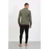 Moda Erkek Uzun Kol Manşetli Paça Penye Pijama Takımı Haki
