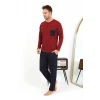 Moda Erkek Uzun Kol Penye Bordo Pijama Takımı