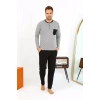 Moda Erkek Uzun Kol Penye Füme Pijama Takımı