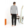 Moda Erkek Uzun Kol Penye Füme Pijama Takımı