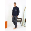 Moda Erkek Uzun Kol Penye Lacivert Pijama Takımı
