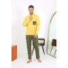Moda Erkek Uzun Kol Penye Sarı Pijama Takımı