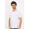 Moda Erkek V Yaka Beyaz Penye Atlet