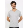 Moda Erkek V Yaka Gri Penye Atlet