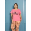 Moda Kadın %100 Pamuk Kısa Kol Büyük Beden Pijama Takım Pembe