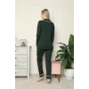 Moda Kadın %100 Pamuk Penye Önden Düğmeli Uzun Kol Pijama Takım Yeşil