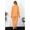 Moda Kadın 4XL-5XL-6XL-7XL-8XL Büyük Beden Uzun Kol Pijama Takım Turuncu