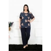 Moda Kadın 5XL-6XL-7XL-8XL Büyük Beden Kısa Kol Pijama Takım Lacivert