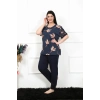 Moda Kadın 5XL-6XL-7XL-8XL Büyük Beden Kısa Kol Pijama Takım Lacivert