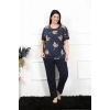 Moda Kadın 5XL-6XL-7XL-8XL Büyük Beden Kısa Kol Pijama Takım Lacivert
