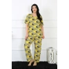 Moda Kadın 5XL-6XL-7XL-8XL Büyük Beden Kısa Kol Pijama Takım Sarı