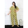 Moda Kadın 5XL-6XL-7XL-8XL Büyük Beden Kısa Kol Pijama Takım Sarı