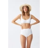 Moda Kadın Basic Beyaz Pedli Yüksek Bel Bikini Takımı