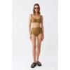 Moda Kadın Basic Hardal Pedli Yüksek Bel Bikini Takımı