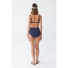 Moda Kadın Basic Lacivert Pedli Yüksek Bel Bikini Takımı