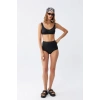 Moda Kadın Basic Siyah Pedli Yüksek Bel Bikini Takımı