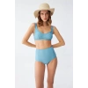 Moda Kadın Basic Turkuaz Pedli Yüksek Bel Bikini Takımı