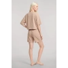 Moda Kadın Bej Kısa Kollu Şortlu Pijama Takımı Rahat Yumuşak Dokulu Ev Giyim Seti