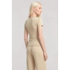 Moda Kadın Bej V Yaka Yumuşak Dokulu Pijama Takımı Rahat ve Şık Ev Giyim Seti