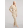 Moda Kadın Bej Yumuşak Dokulu Dökümlü Kısa Kimono Şık ve Rahat Ev Giyim