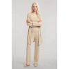 Moda Kadın Bej Yumuşak Dokulu Dökümlü Kısa Kimono Şık ve Rahat Ev Giyim