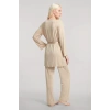 Moda Kadın Bej Yumuşak Dokulu Dökümlü Kısa Kimono Şık ve Rahat Ev Giyim