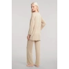 Moda Kadın Bej Yumuşak Dokulu Dökümlü Kısa Kimono Şık ve Rahat Ev Giyim