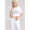 Moda Kadın Beyaz Baskılı Crop T-Shirt Pantolon Takım %100 Pamuk Rahat 2’li Set