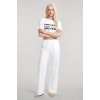 Moda Kadın Beyaz Baskılı Crop T-Shirt Pantolon Takım Rahat Günlük Kombin 2’li Set