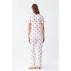 Moda Kadın Beyaz Kırmızı Kalpli Önden Düğmeli Pijama Takımı