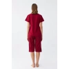 Moda Kadın Bordo Kalp Desenli Kapri Pijama Takımı
