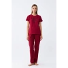 Moda Kadın Bordo Kalp Desenli Kısa Kollu Penye Pijama Takımı