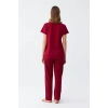 Moda Kadın Bordo Kalp Desenli Kısa Kollu Penye Pijama Takımı