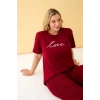 Moda Kadın Bordo Love Yazılı Büyük Beden Pijama Takımı