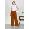 Moda Kadın Bürümcük Kumaş Hafif-Esnek Pantolon 210074 Kahve