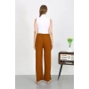 Moda Kadın Bürümcük Kumaş Hafif-Esnek Pantolon 210074 Kahve