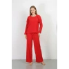Moda Kadın Bürümcük Kumaş Pijama Takım Kırmızı