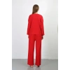 Moda Kadın Bürümcük Kumaş Pijama Takım Kırmızı